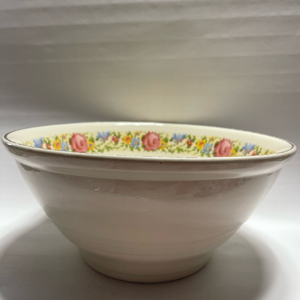 Vintage Harker HOTOVEN Petit Point Pottery 11” Mixing Bowl Cross Stitch Floral.